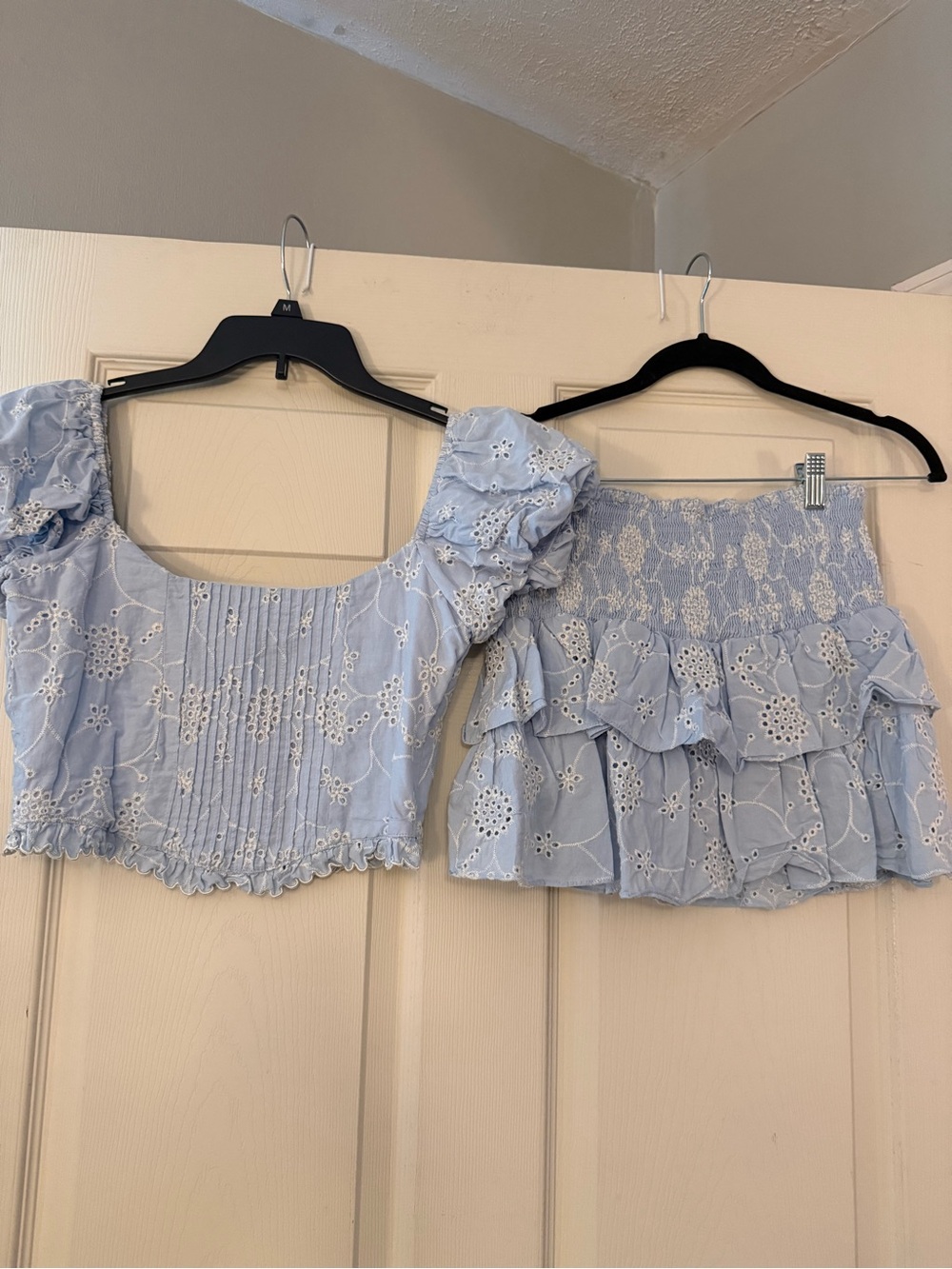 Pants Store Blue Eyelet Embroidered Matching Set Size Large